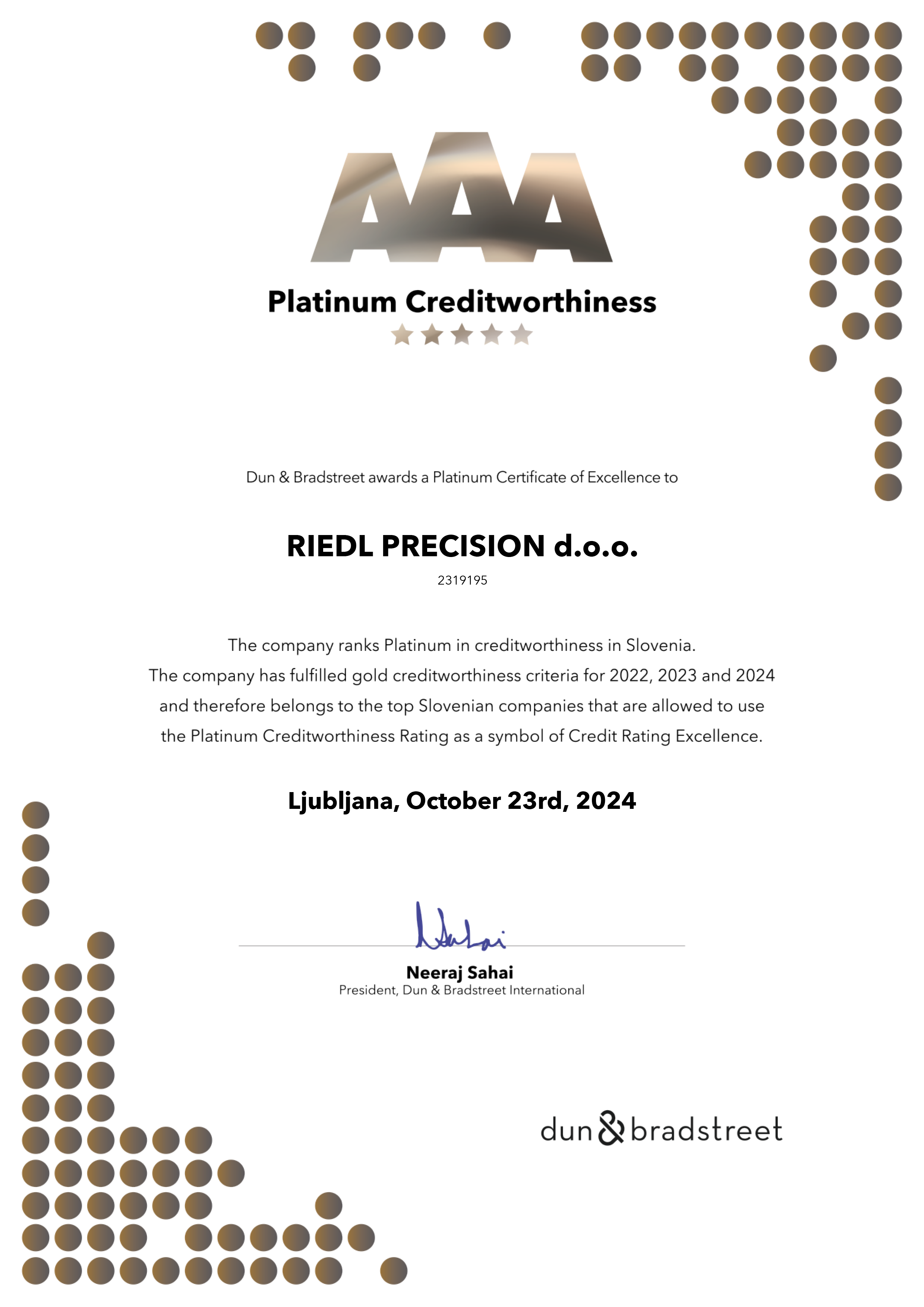 AAA Platinum Creditworthiness Award