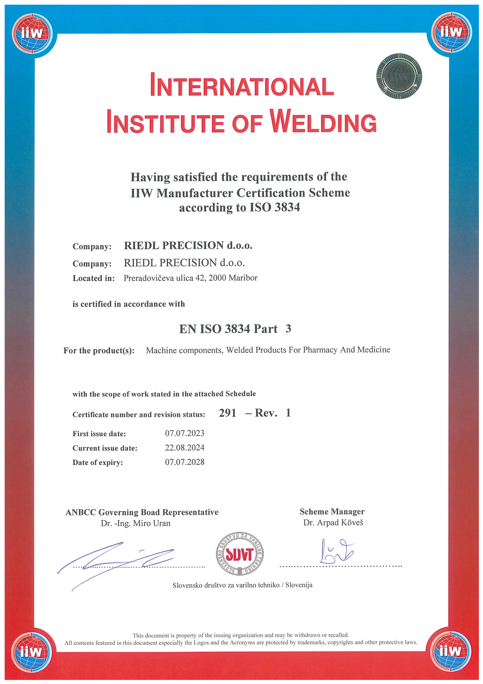 ISO 3834 Certifikat